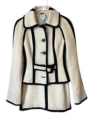 Tomaso Stefanelli Wool Blazer and Skirt Set Cream and Black Size 6